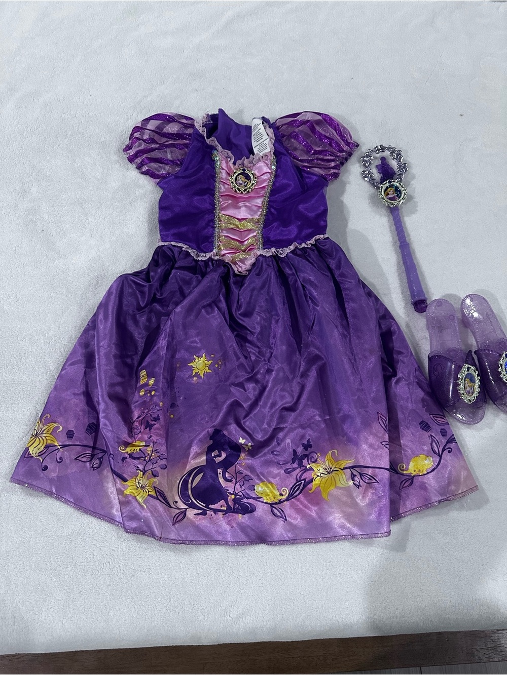 Disney Purple and Pink Rapunzel-Style Princess Costume with Wand and Shoes